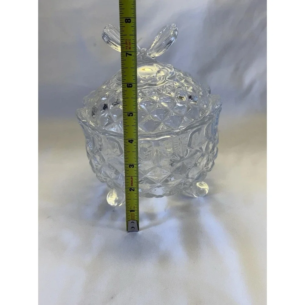 Vtg Bohemia Crystal Butterfly Covered Candy / Trinket Dish 3 Footed